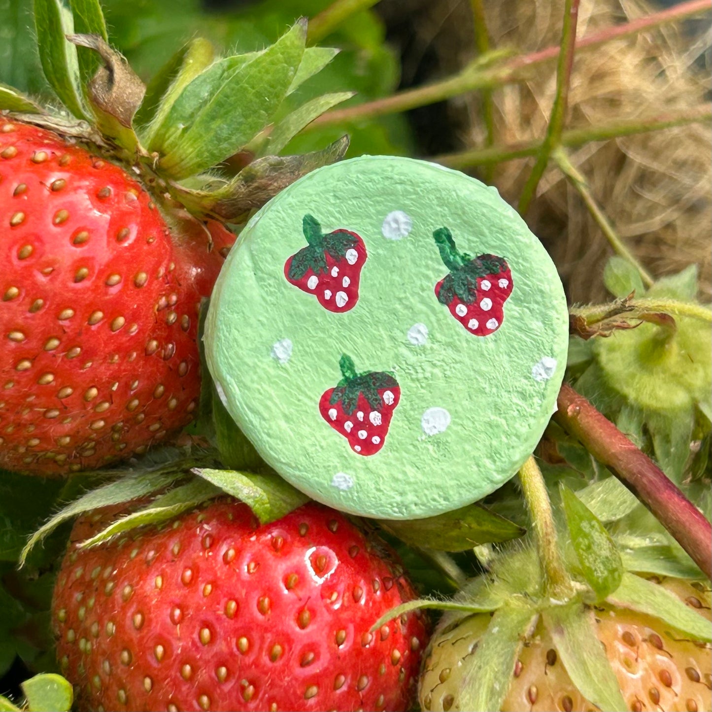 Strawberry Garden Needle Minder & Floss Drops Set – Hand-Painted Cross Stitch Organizer (floss hoop not included)