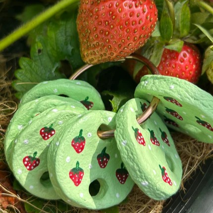 Strawberry Garden Needle Minder & Floss Drops Set – Hand-Painted Cross Stitch Organizer (floss hoop not included)